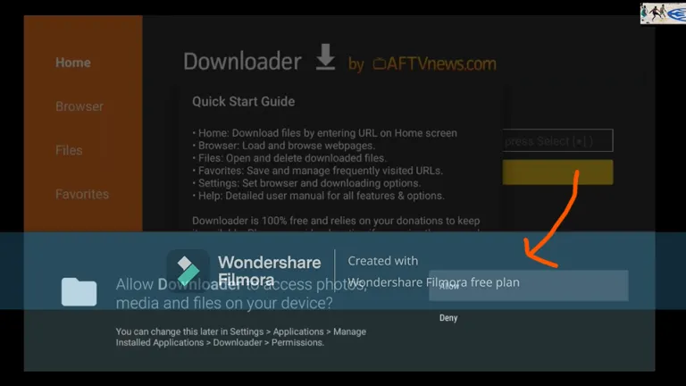 Firestick / Fire TV — Open Downloader and allow file access