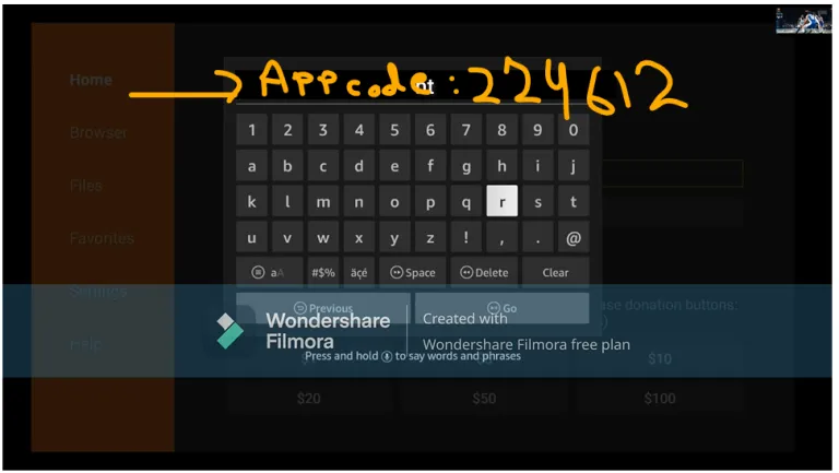 Firestick / Fire TV — Enter the app code and install