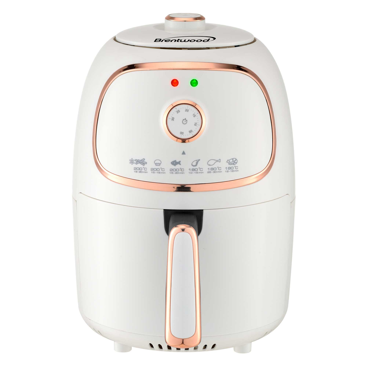 Brentwood 2QT air fryer in white with rose-gold trim
